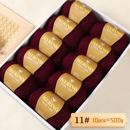 500g of High-Quality 212 Medium-Fine Alpaca Wool Yarn, Suitable for Knitting Sweaters, Scarves, and Hats, 10 Skeins/Pack