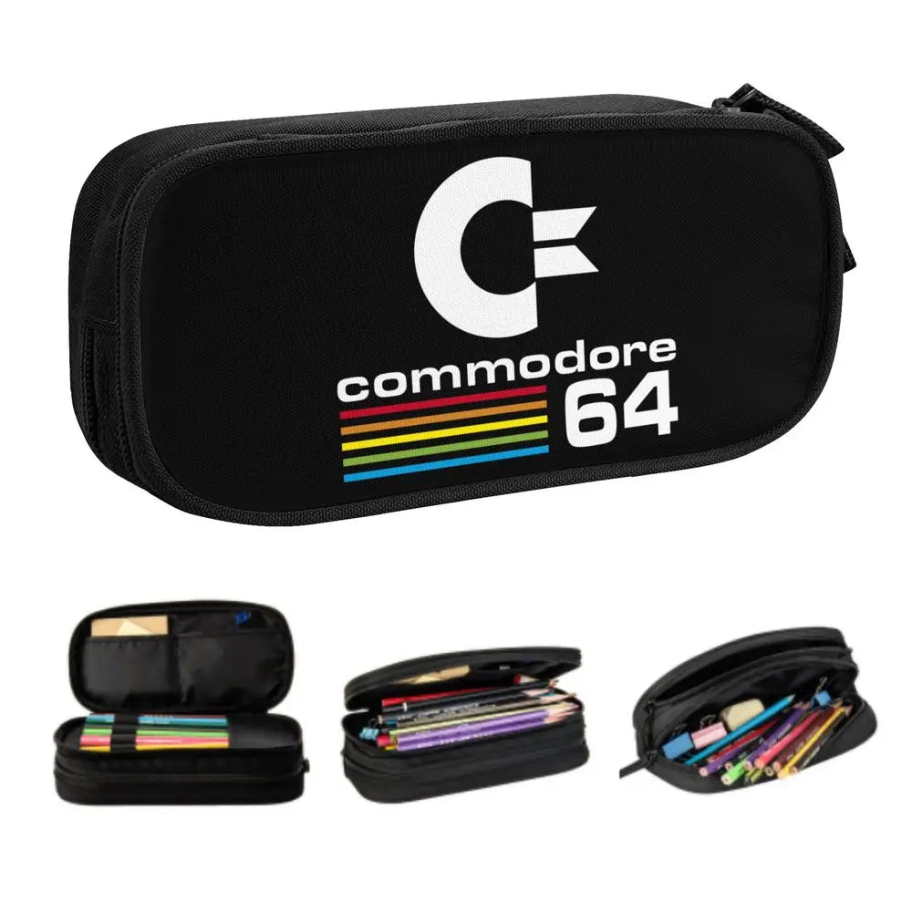 Custom Kawaii Retro Commodore 64 Pencil Case for Girls Boys C64 Amiga Computer Large Capacity Pen Box Bag Stationery SS69