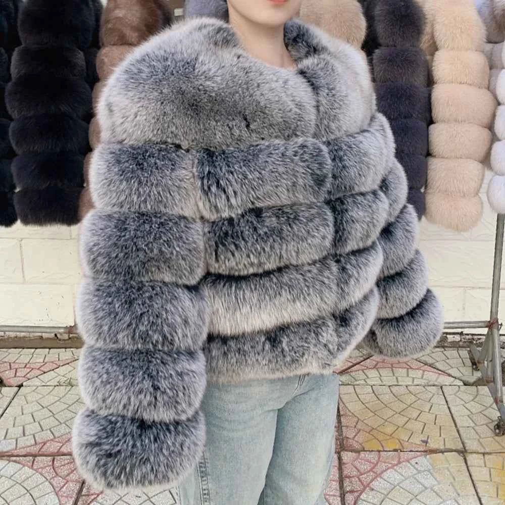 QUEENTINA Fox Fur Coat Real Winter Women'S Fashion Brown 2025 Leather And Skin Clothing Natural New In Coats & Jackets Outerwear