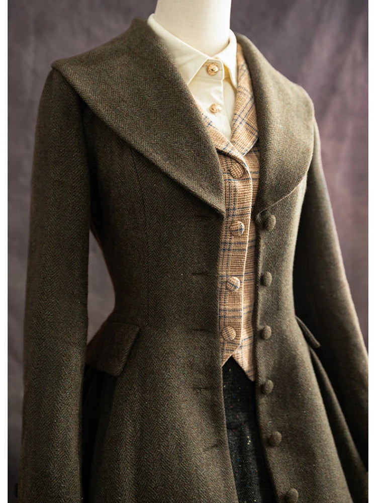 Lautaro Autumn Winter Long Warm Wool & Blends Coat for Women Shawl Collar Single Breasted Elegant Fit and Flare Woolen Overcoat