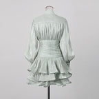 TWOTWINSTYLE Solid Spliced Ruffles Dress Female Stand Collar Long Sleeve Loose French Elegant Women's Dresses Autumn Fashion New
