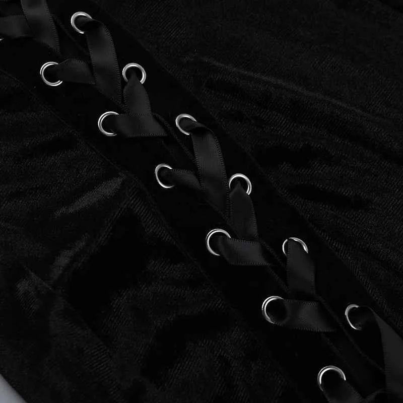Punk Grunge High Split Hem Straps Dess 90s Streetwear Gown Women Sexy Corn Bandage Velvet Dresses Mall Gothic Clothing