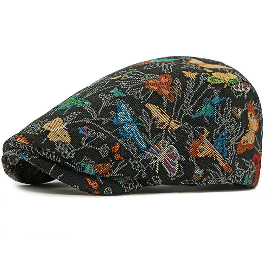 HT4729 Berets for Women Retro Butterfly Embroidery Artist Painter Beret Hat Retro Ivy Flat Cap Male Female Adjustable Beret Cap