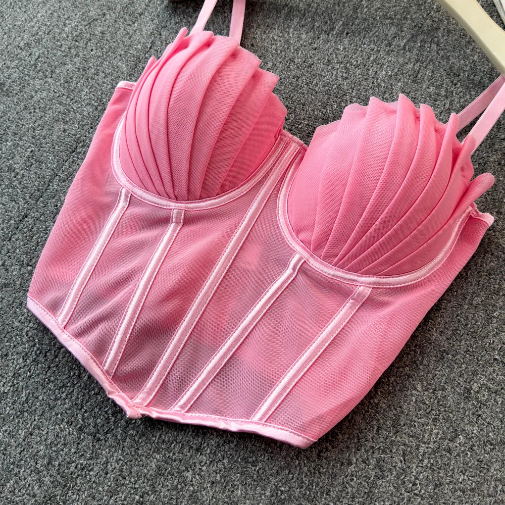 korean fashion mesh summer Fashion fishbone camis Corset  Slim Hotsweet Tank Top Women sweet crop top SS69