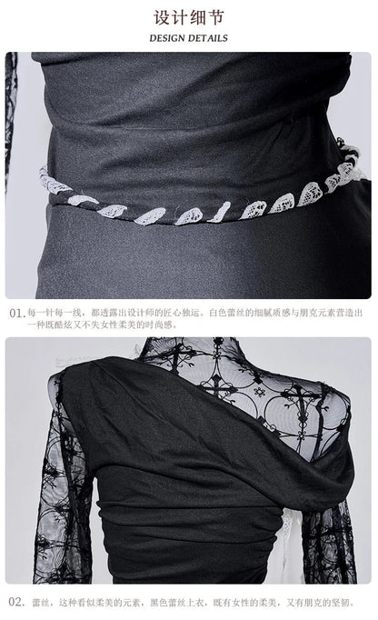 Original Design Punk Rock Cross Patch Long Sleeve Slash Tshirt Gothic Women Subculture Lace Ruffled Holloween Tee Tops Clothing SS69