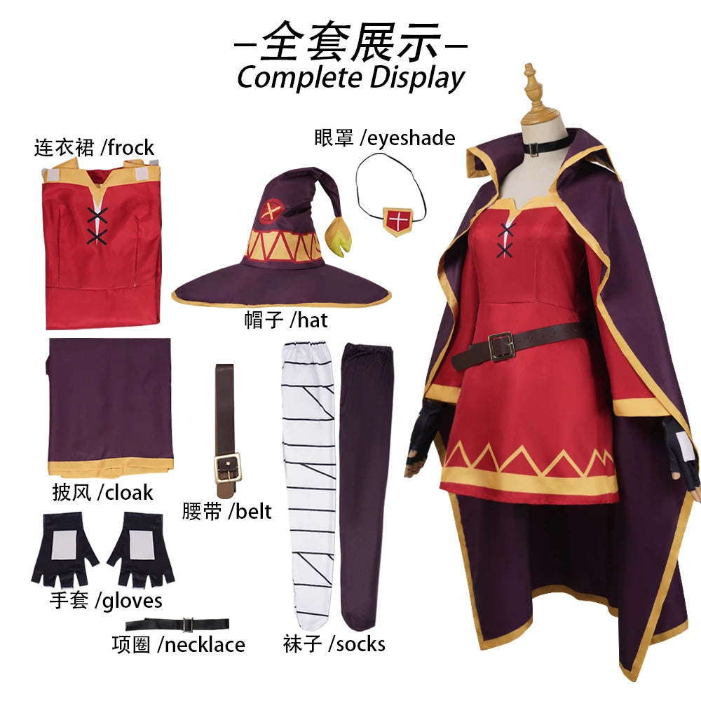 Megumin Anime Cosplay Costume Dress with Wig for Women