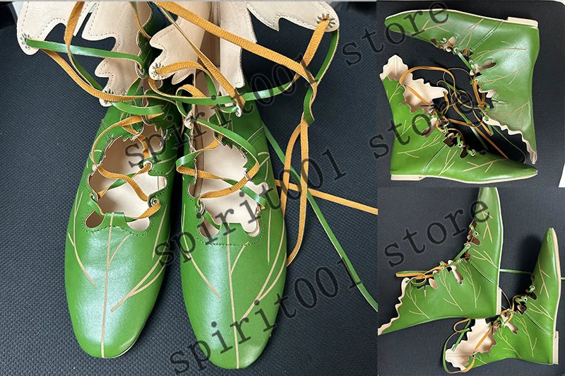 2026 Medieval Gothic Retro Elf Witch Leaves Lace Up Shoes For Women  Men Cosplay Costume Carnival Party Knight Boots Accessories