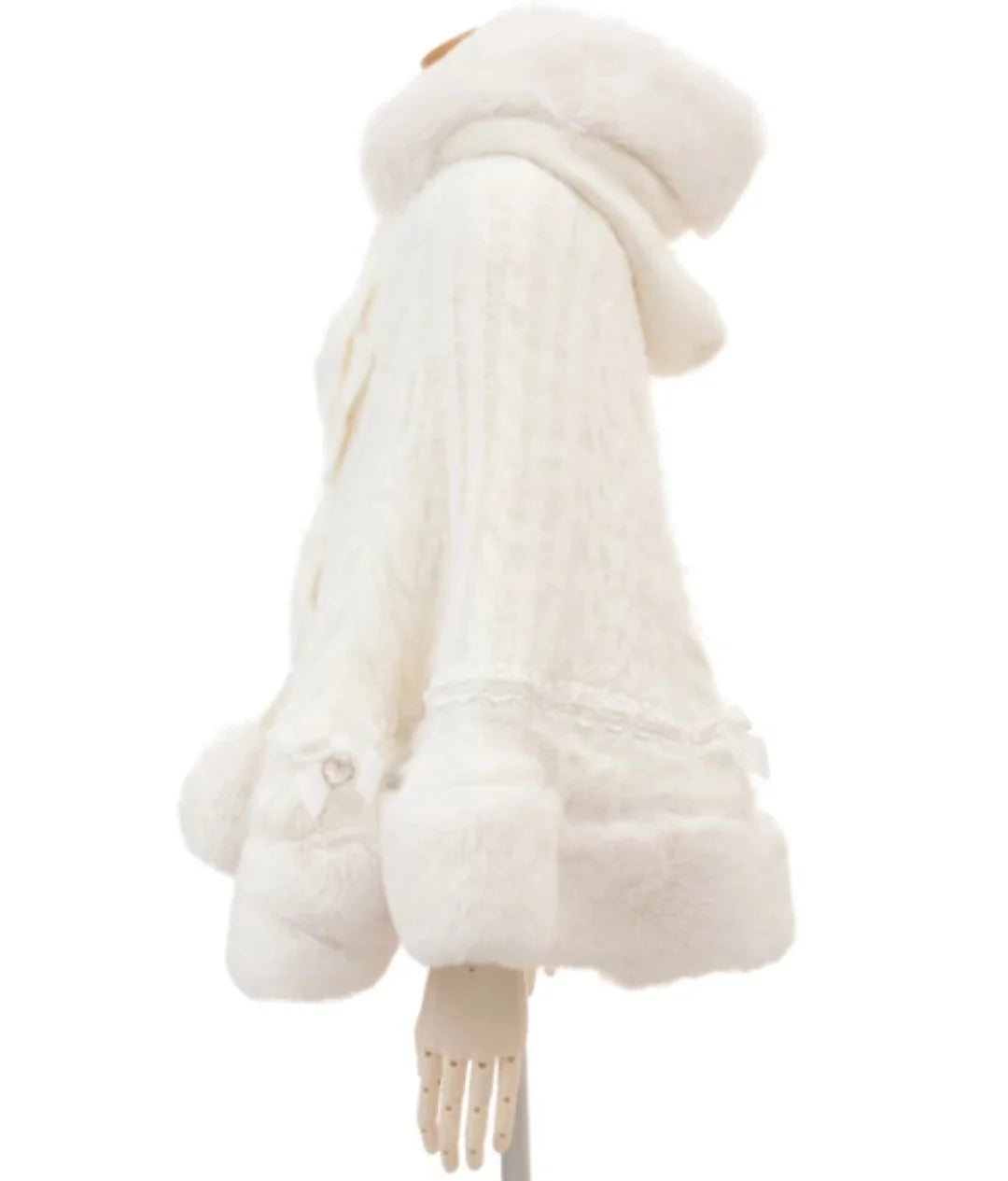 Godivana Faux Rabbit Fur Cape Coat with Rhinestone Bow