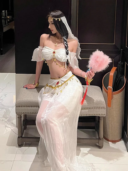 Belly Dance Costume Women's Sexy Arabian Princess Costume Fancy Indian Dance Embroider Bollywoods Jasmine Dress Egyptian Queen