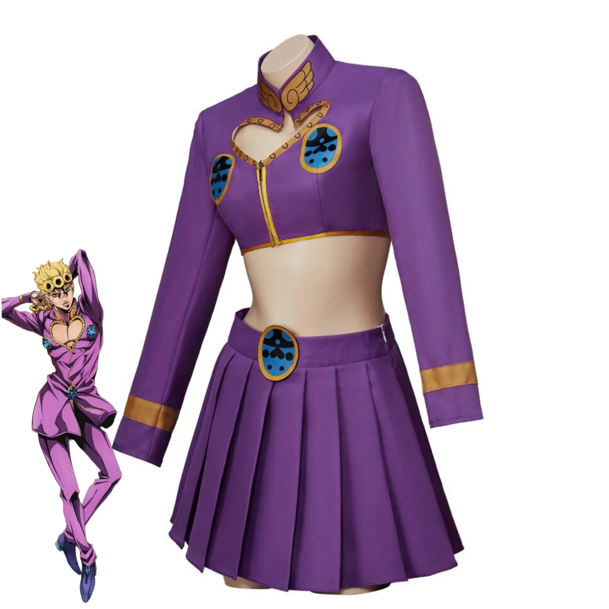 Anime JOJO's Bizarre Adventure Golden Wind Giorno Giovanna Cosplay Costume Sexy Purple Skirts Crop Top and Mini Skirts Party Set