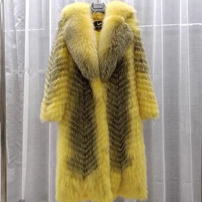 Furyoume Hot 2024 Women Winter Coat Real Fox Fur Coat X-long Luxury Clothes Natural Fluffy Fur Jacket Ladies Fashion Streetwear SS69 539.69 color 15 / XXL bust 110cm
