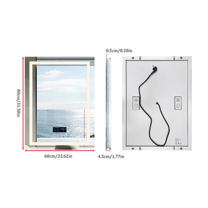 Smart LED Bathroom Mirror Rectangle Wall Mount Mirror w Bluetooth Speaker,Time,Temperature,Light Memory,Front & Backlit,Anti-Fog SS69 175.69 600x800mm / United States
