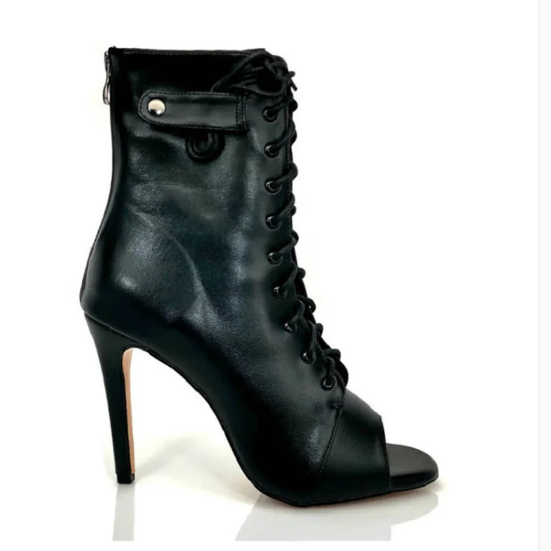 Women's Black Peep-Toe High Heel Stilettos Size 46 New Fashion Brand Party Boots for Ballroom Latin Jazz Dance Sexy Party Shoes SS69