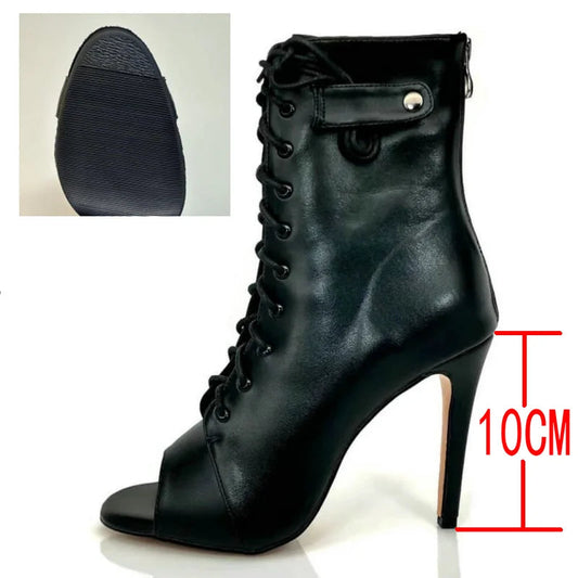 Women's Black Peep-Toe High Heel Stilettos Size 46 New Fashion Brand Party Boots for Ballroom Latin Jazz Dance Sexy Party Shoes SS69 69.69 Black rubber-10CM / 38 / CHINA