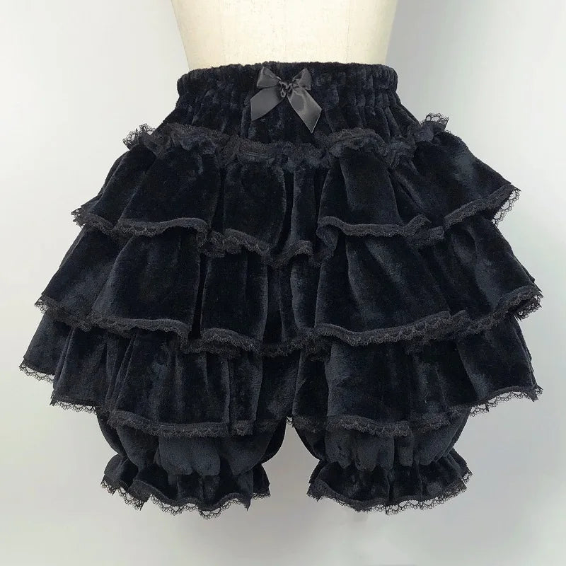 Harajuku Y2k Sweet Pink White Pumpkin Pants Lolita Autumn Winter JK Plush Shorts Japanese Kawaii Ruffles Lantern Shorts SS69 39.69 black / Waist 60-100cm