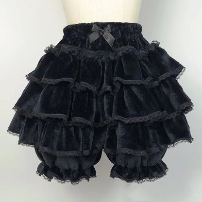 Harajuku Y2k Sweet Pink White Pumpkin Pants Lolita Autumn Winter JK Plush Shorts Japanese Kawaii Ruffles Lantern Shorts SS69 39.69 black / Waist 60-100cm
