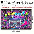 Retro 80s party background - polyester background, neon lights, tapes, amplifiers and the text "Back to the 80s"