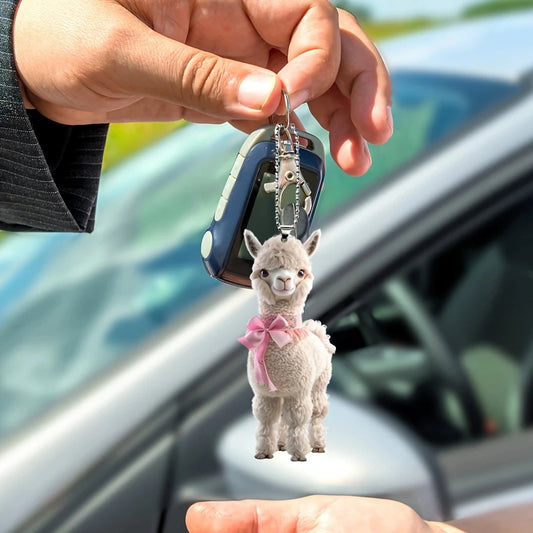 1 Cute Alpaca Acrylic Keychain 2D Graphic Design with Pink Bow Perfect for Car Rearview Mirror Home Decor PendantCarDecorations SS69