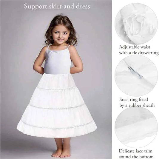 Girls' 3 Hoops Petticoat Full Slip Flower Girl Crinoline Skirt