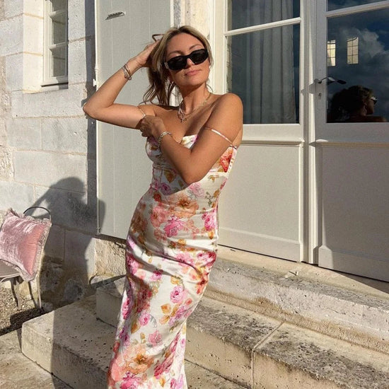 New Floral Suspender Split Slim Sleeveless Patry Beach Style Spaghetti Strap Dress Women Clothes Mini Dress 2024 Summer SS69