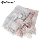 Japanese Liz New Lazy Wind Girls Sweet Plaid Lace Bow Scarf Soft Warm Women's Winter Lolita Scarf