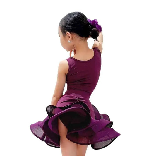 Professional Latin Dance Dress Purple Samba Dancing Ballroom Dance Costume Rumba Dancing Elegant Stage Costume Children Girls