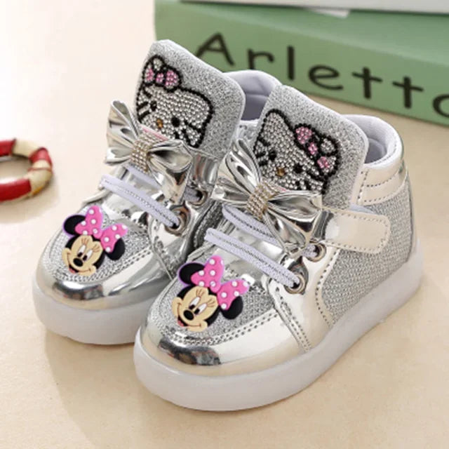 Disney Minnie girl children's sports shoes flashing shoes cartoon LED casual shoes