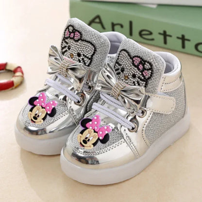 Disney Minnie girl children's sports shoes flashing shoes cartoon LED casual shoes