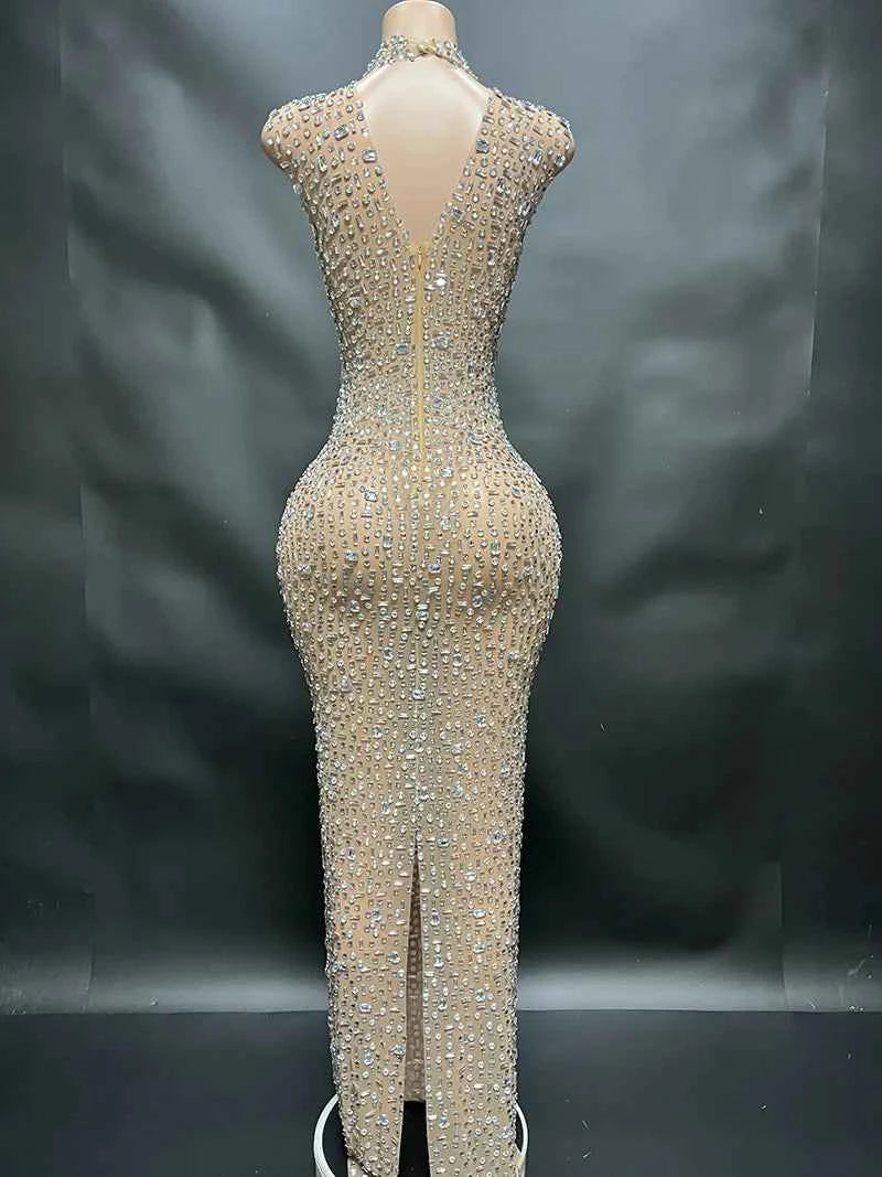 Elegant Luxury Crystal Party Dress Birthday Celebration Dress Bride Diamond Long Prom Dress Mother Formal Grand Party Dress