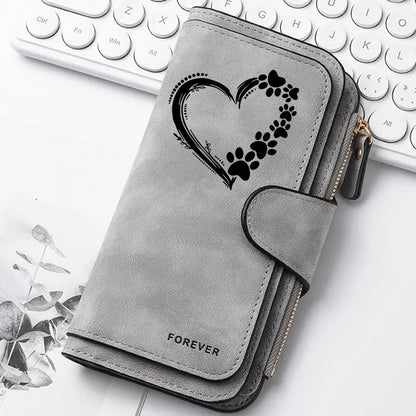 ZeAiLi Long PU Leather Clutch Wallet with Animal Paw and Butterfly Print
