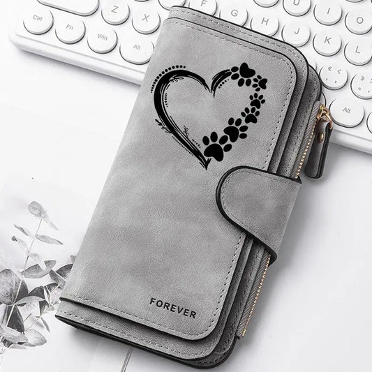 ZeAiLi Long PU Leather Clutch Wallet with Animal Paw and Butterfly Print