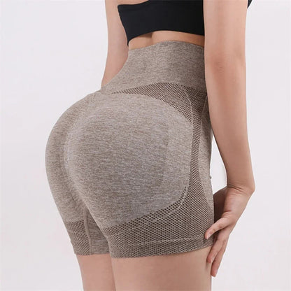 Women Yoga Shorts High Waist Butt Lifting Workout Fitness Tights Tummy Control Gym Running Stretched Pants Casual Sportswear SS69 7.69 Khaki / L-XL (65-90kg)