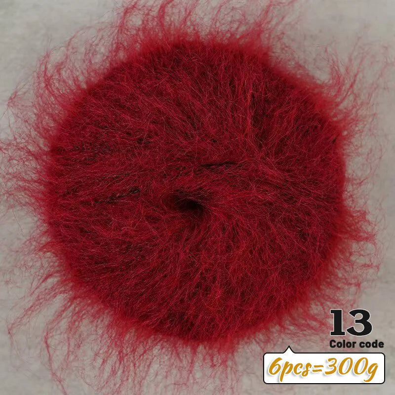 300g Colorful Long-Haired Alpaca Mohair Yarn Handmade DIY Material Knitting Autumn and Winter Fashion Women's Sweater Sweater Jacket Shawl Yarn Ball 1 Piece = 6 Pieces = 300g