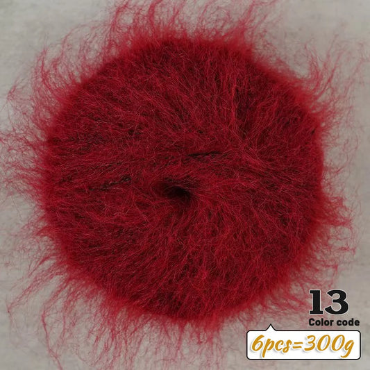 300g Colorful Long-Haired Alpaca Mohair Yarn Handmade DIY Material Knitting Autumn and Winter Fashion Women's Sweater Sweater Jacket Shawl Yarn Ball 1 Piece = 6 Pieces = 300g