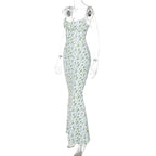 Hugcitar Women Floral Spaghetti Strap Bodycon Maxi Dress