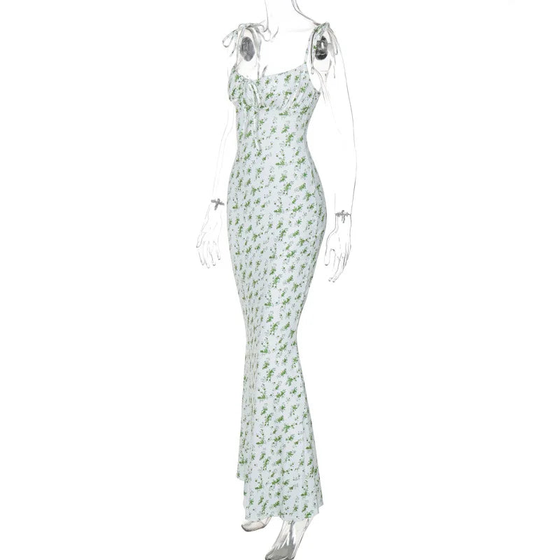 Hugcitar Women Floral Spaghetti Strap Bodycon Maxi Dress