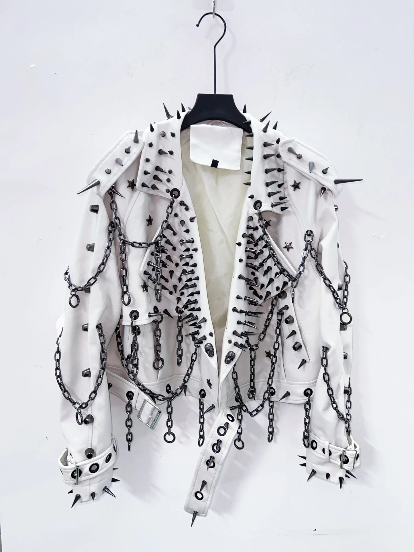 vintage Leather  y2k  Jacket Skull Jacket Punk Jacket  gothic Leather gothic clothes y2k fashion y2k clothes  harajuku Jacket SS69 127.69 Beige / M