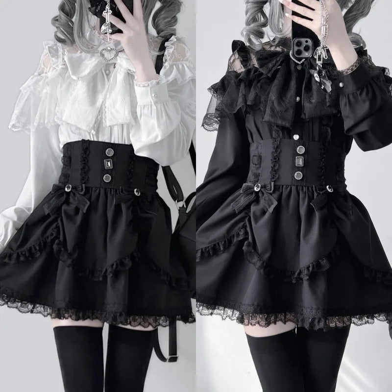Kimutomo Lolita Style Shirts Women Bow Lace Patchwork Solid Japanese Style Y2k Sweet Blouse Spring Summer Fashion Tops Ladies SS69