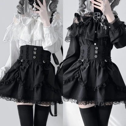 Kimutomo Lolita Style Shirts Women Bow Lace Patchwork Solid Japanese Style Y2k Sweet Blouse Spring Summer Fashion Tops Ladies SS69
