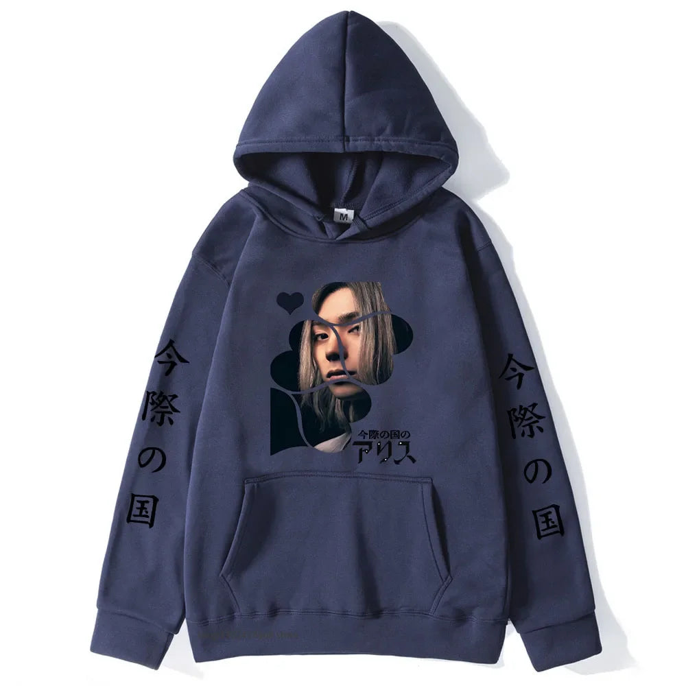 Anime Alice In Borderland Hoodie Chishiya Printed Hoody Women Crewneck Sweatshirts with Hooded Men Long Sleeve Pullover Cool Top SS69 24.69 Navy Blue / M