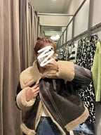 2025 Autumn winter new women's thickened warm double-sided short jacket Women's brown coat