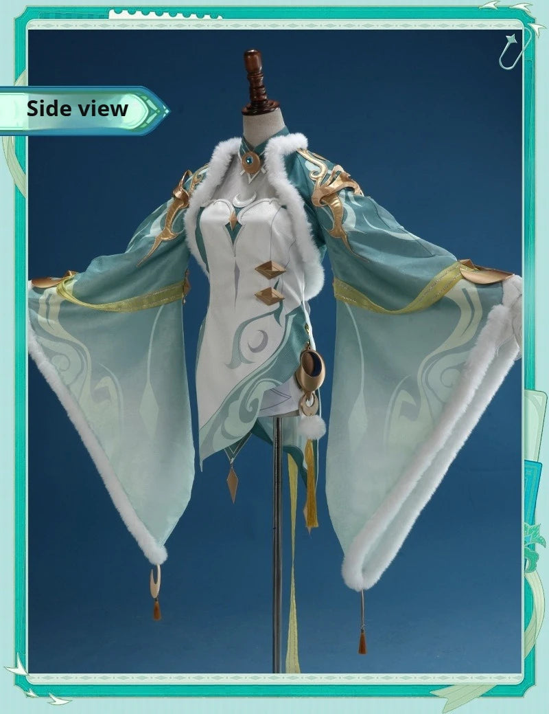 Genshin Impact Zibai Cosplay Costume Set: Exquisite Elegant White Qipao with Socks,Accessories Wig Party Comic Con Performance