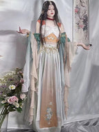 Ancient Chinese Hanfu Dress Women Halloween Princess Loulan Dunhuang Feitian Cosplay Costume Dance Dress Party Outfit Hanfu Sets SS69 99.69 set with waist chain 1 / XL