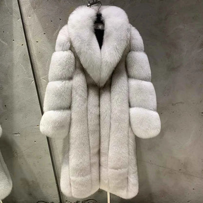 Winter Long Fur Coats Winter Female Natural Fox Fur OutWear Full Pelt Real Fox Fur Jackets with Long Sleeve