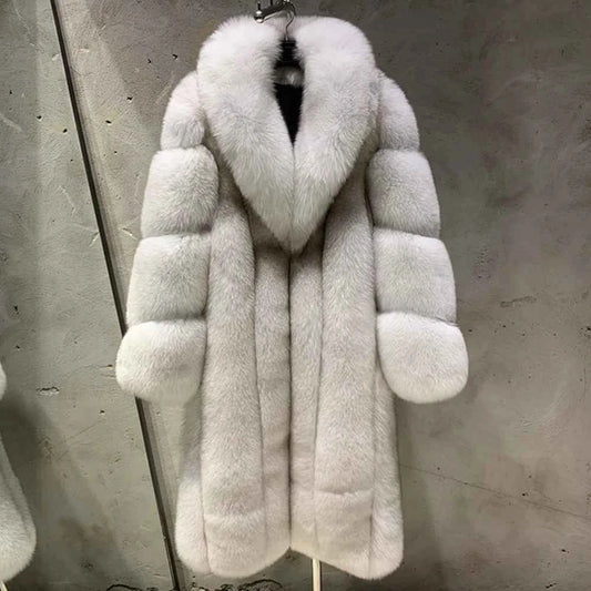 Winter Long Fur Coats Winter Female Natural Fox Fur OutWear Full Pelt Real Fox Fur Jackets with Long Sleeve