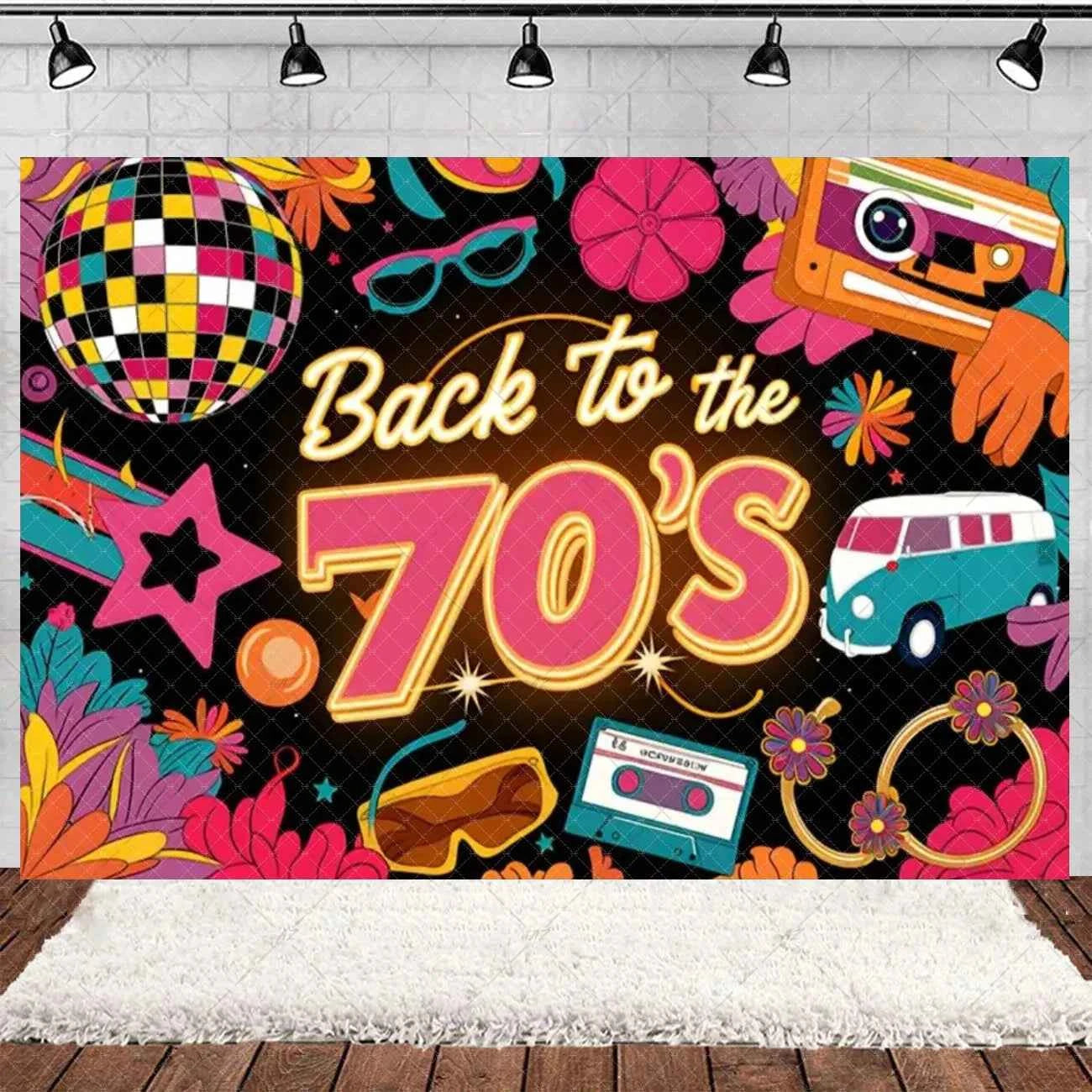 Retro Back to the 70s 80s 90s Backdrop Music Party Decorations Neon Light Graffiti Tapes Disco Background Photo Studio Supplies