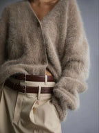 Women's V-Neck Cardigan Sweater Coat - Solid Knit, Single Breasted