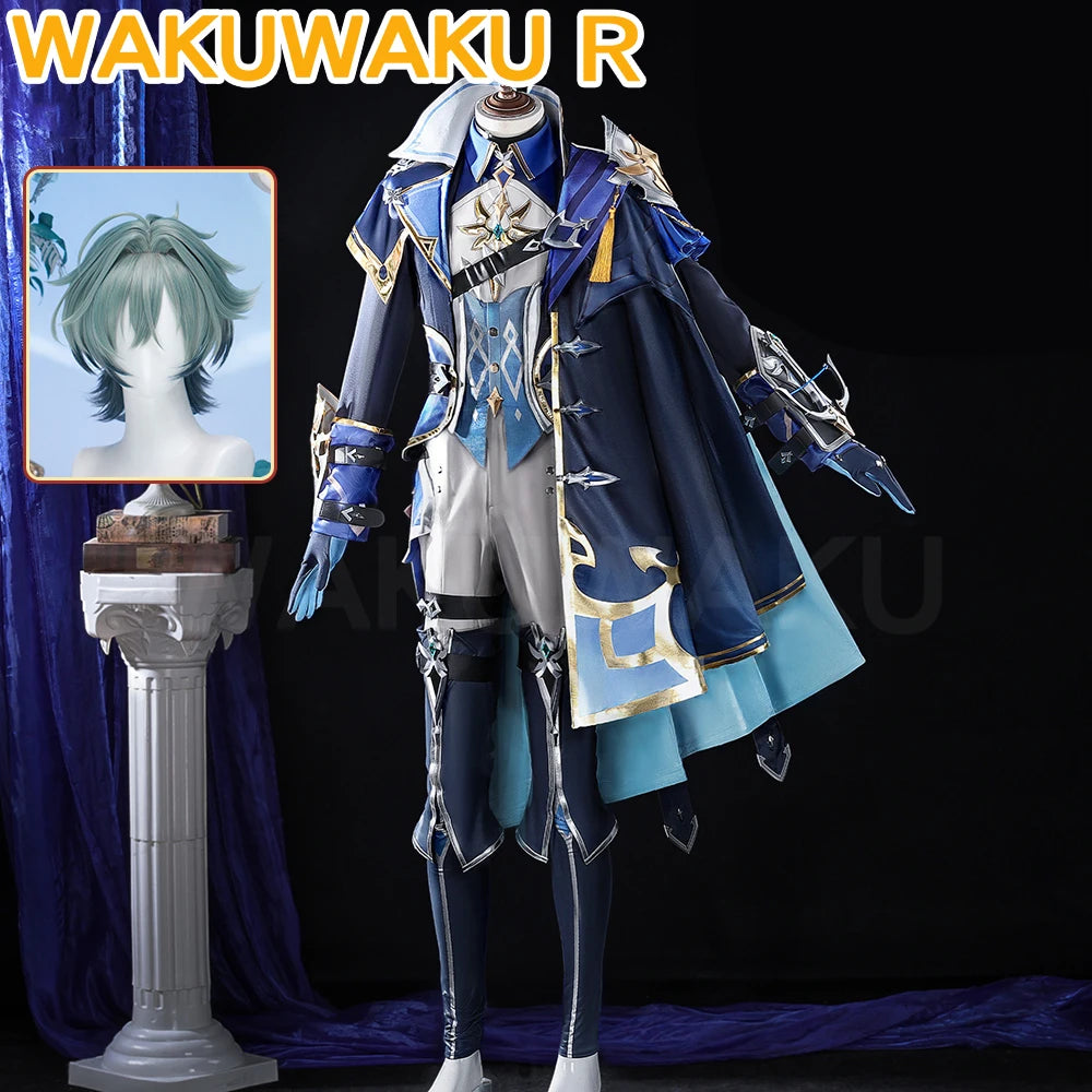 【Ready For Ship】Lohen Cosplay Costume Game Genshin Impact【S-2XL】WakuWaku-R Men Lohen Knights of Favonius Wig Plus Size