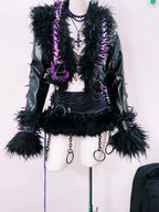 Gothic Rivet Faux Leather Jacket - Short Distressed Style