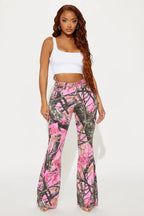 FAGADOER Y2k Fashion Pink Camouflage Print Pants Women Button High Waist Flare Pants Female INS New Autumn Streetwear Bottoms SS69